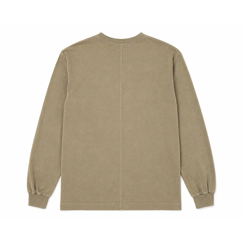 Gymshark Mens Long Sleeve Crew Neck T-Shirt Taupe Brown M Center Back Seam Logo‎